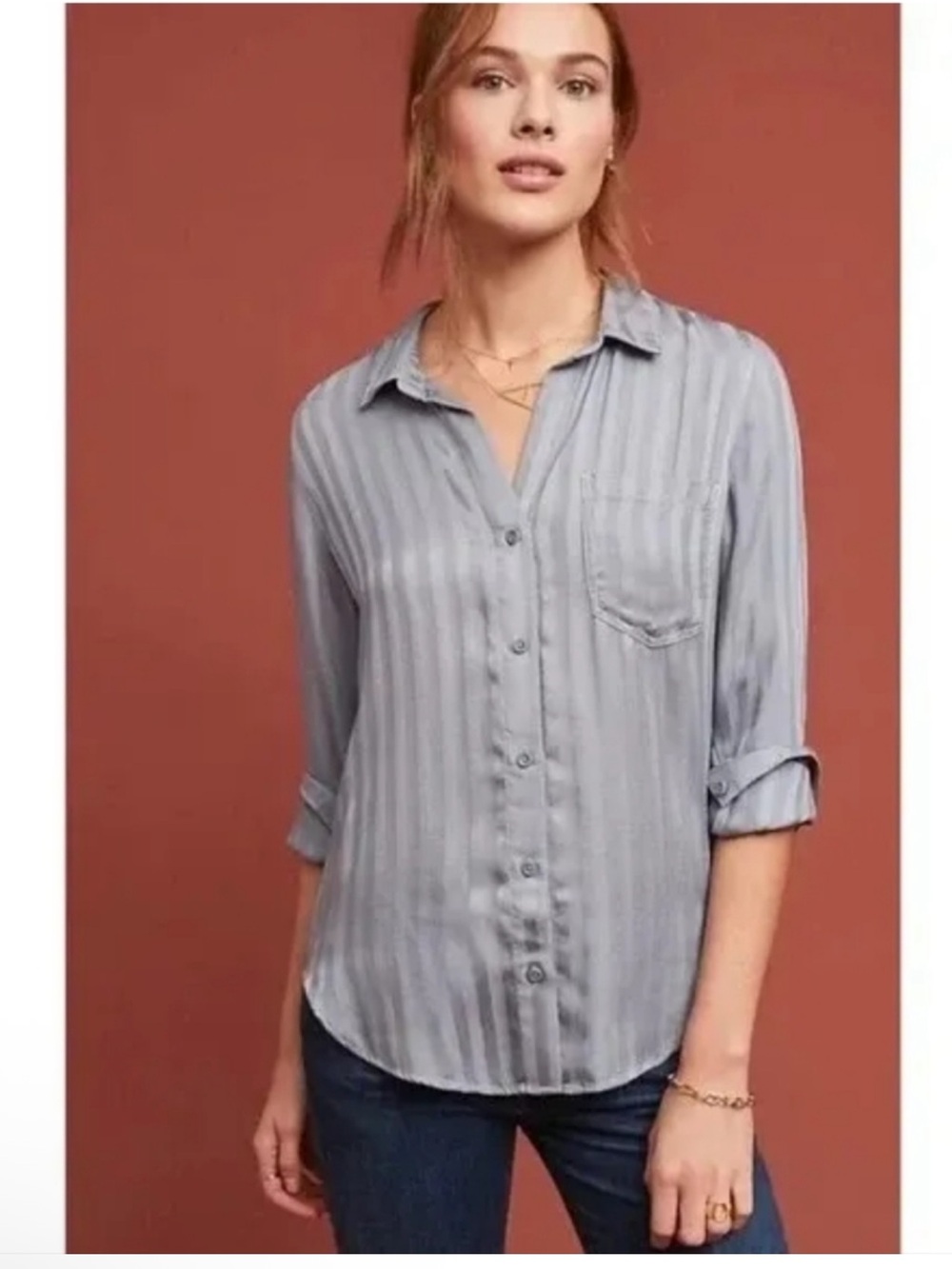 Anthro Cloth & Stone Slate
Grace Striped Button Down
Shirt Small